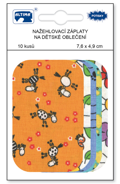 Nažehľovacie záplaty s potlačou malé 10 ks - koníci oranžoví + mix